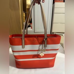 KATE SPADE tangerine and white large tote bag